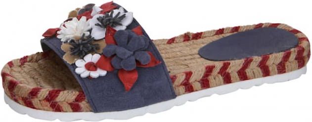 KLiNGEL Muiltje met luxueuze sierbloemen Marine/Rood/Wit/Beige