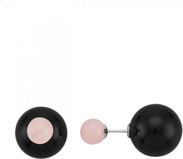 KLiNGEL Oorstekers met obsidianen en rozenkwartsen Zwart