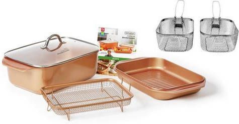 LIVINGTON Braadpan Cooperline Wonder Cooker Deluxe inclusief grillpan, glazen deksel, cooper crisper, receptenboek, frituur & pastamanden, inductie