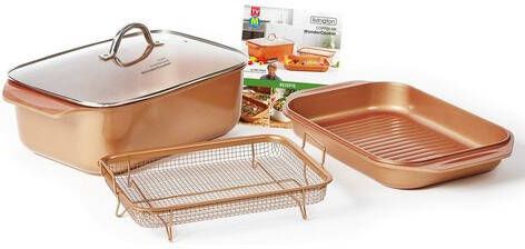 LIVINGTON Braadpan Cooperline Wonder Cooker inclusief grillpan, glazen deksel, cooper crisper, receptenboek, inductie(set, 5 delig )
