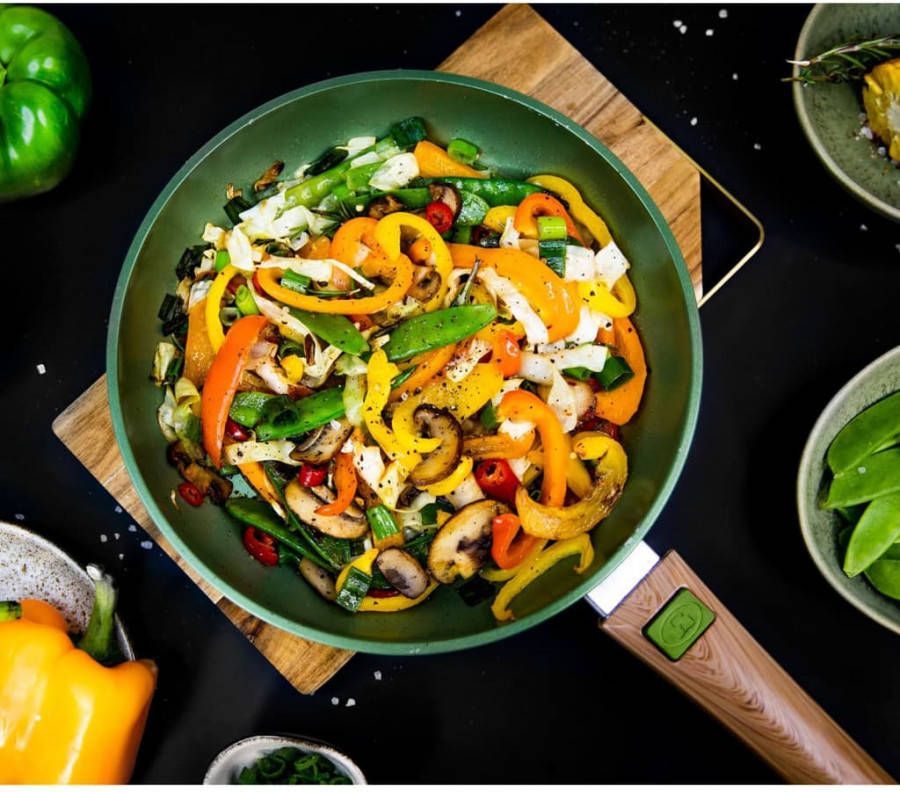 JUST VEGAN Koekenpan CeraVegan plantaardige keramische coating, afneembare handgreep, inductie(1 delig )