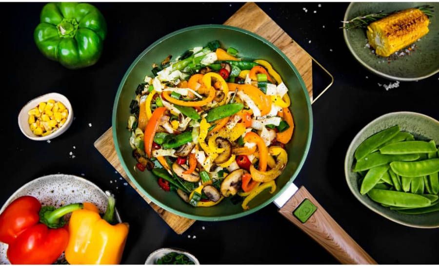 JUST VEGAN Koekenpan CeraVegan plantaardige keramische coating, afneembare handgreep, inductie(1 delig )