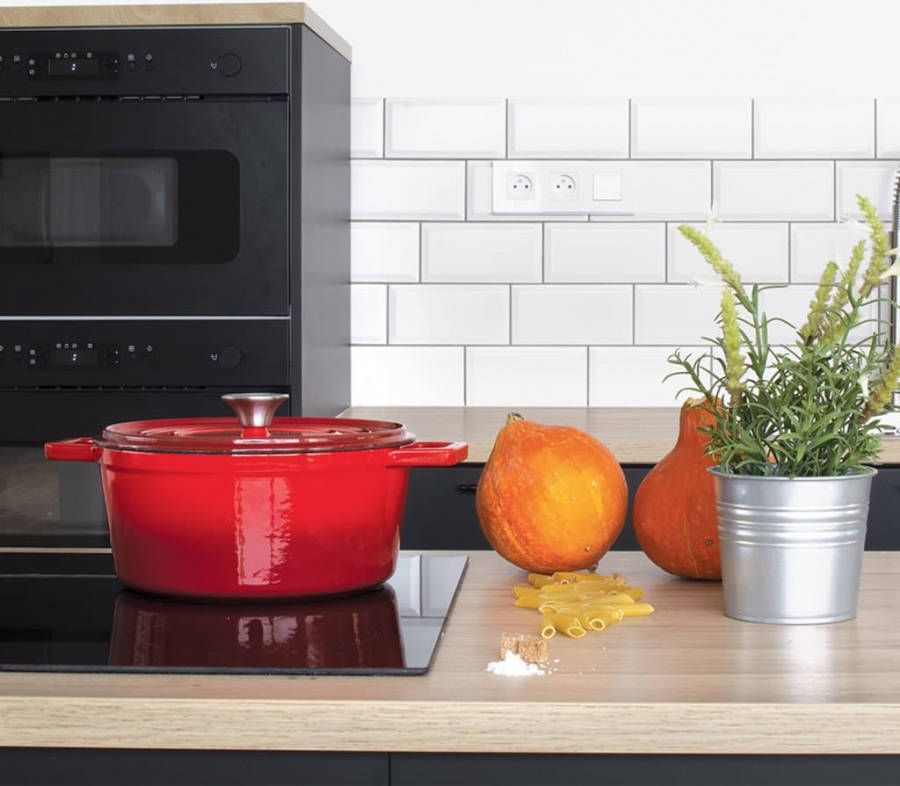 Livoo Mep138r Ronde Geëmailleerde Gietijzeren Braadpan 4 Liter Rood