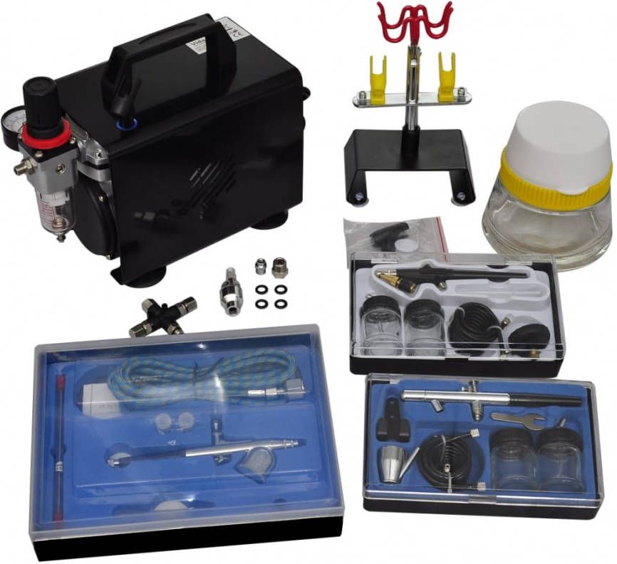 vidaXL Airbrush compressor set met 3 spuitpistolen