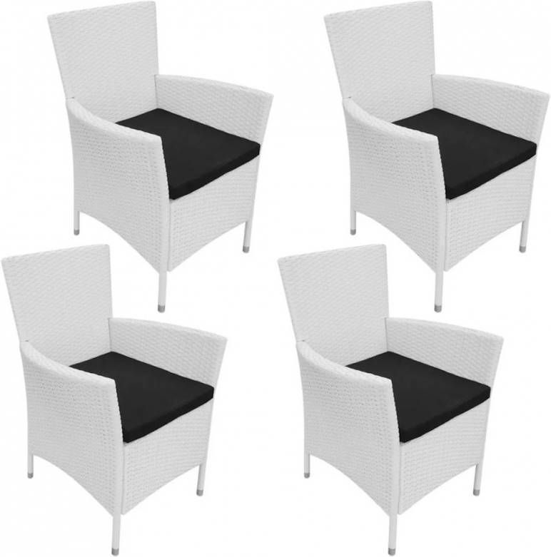 VIDAXL Tuinstoelen 4 st met kussens poly rattan cr&#xE8, mewit