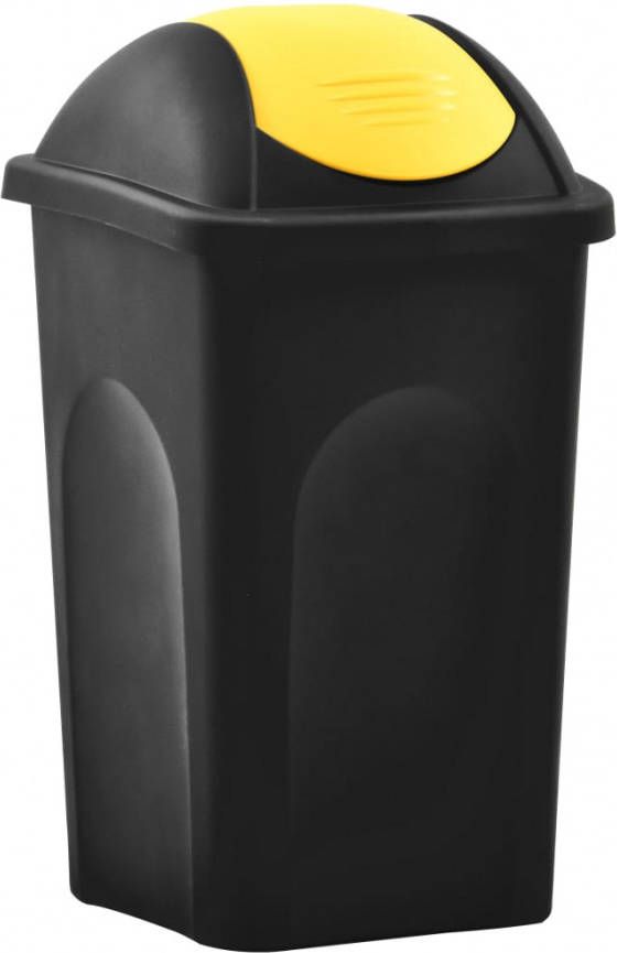 VIDAXL Vuilnisbak met schommeldeksel 60 L zwart en geel