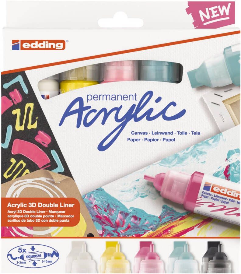 Edding 3D Acrylmarker double liner, assortiment set van 5 stuks, basis