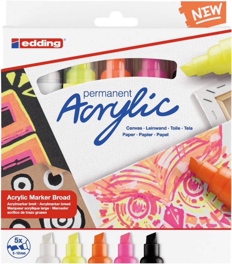 huismerk Edding 5000 Acryl Marker Breed Set Van 5 Geassorteerde Neon