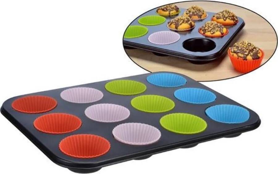 Huismerk Premium Muffinbakvorm Met Siliconen Vormpjes Voor 12 Muffins