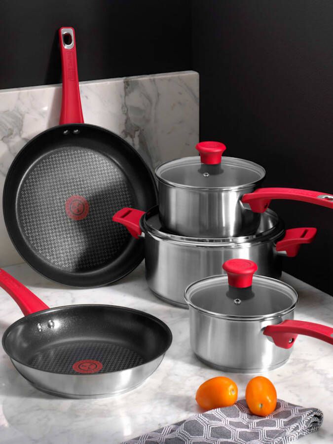 Tefal 5 delige pannenset Red Collection Zilverkleur/Rood