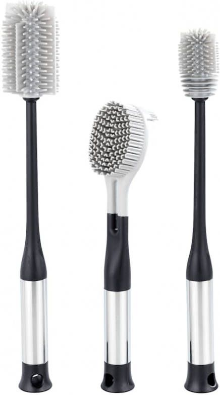 Wenko Set van 3 afwasborstels Zilverkleur/Lichtgrijs/Zwart