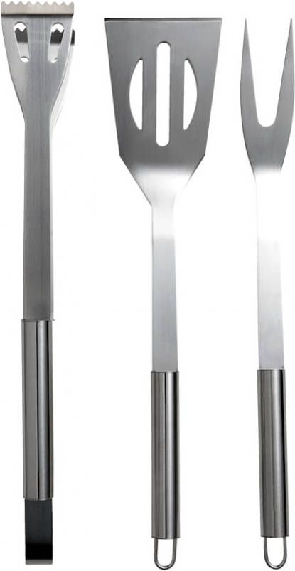 KLiNGEL 3 delige barbecuebestekset met opbergtas Zwart/Zilverkleur
