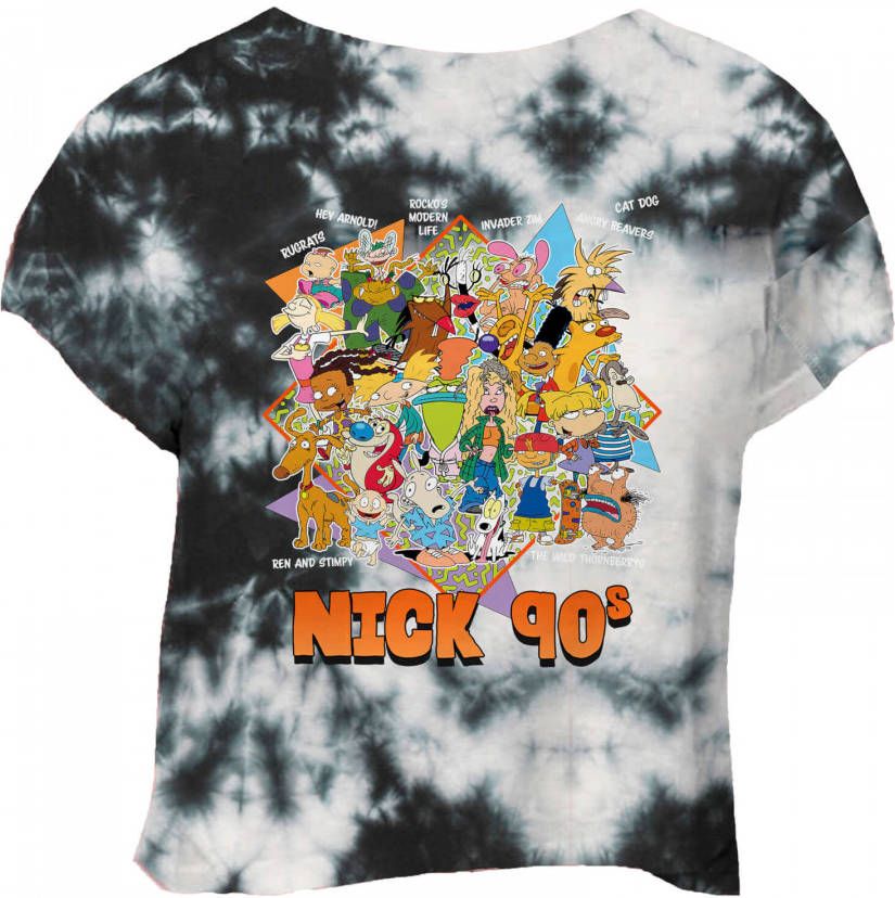 Nickelodeon Nostalgia Women's Cropped T Shirt Zwart Tie Dye